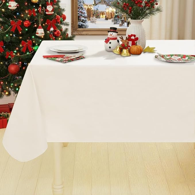 Smiry Rectangle Table Cloth 54x78 Inch, Waterproof Wipeable Vinyl Tablecloths Protector, Oil Spill Proof Plastic Table Cover for Dining, Picnic, Camping, Outdoor, Beige