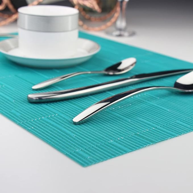 PIGCHCY Placemats Set of 12 Washable Durable Place Mats Vinyl Heat Resistant Non-Slip Table Mats Indoor Outdoor (Turquoise)
