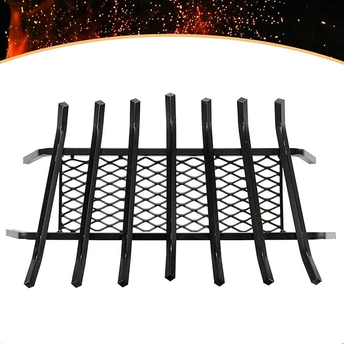 Heavy-Duty Steel Fireplace Grate with Ember Retainer (30 Inch)