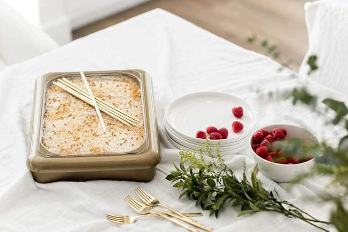 Fancy Panz - Gold Glitter 9x13x2" Aluminum Foil Pan Carrier with Lid - Elevated Food Serving Tray - Portable Casserole Carrier with Lid - Made in the USA Hosting Essentials