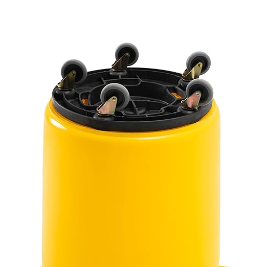 PRO&Family Commercial Round Trash Can with Lid and Dolly Rolling Waste Container, Ingredient Bin, Heavy-Duty Plastic, Anti-Static, Kitchen, Office, Outdoor Use (Yellow, 44 Gallon)