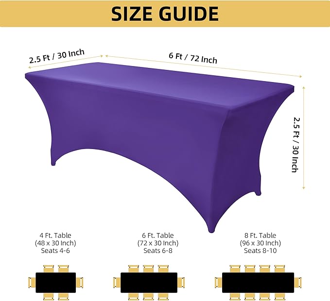 10-Pack 6ft Spandex Table Covers for Rectangle Standard Folding Tables - Wrinkle Resistant Stretch Tablecloths - Ultimate Fitted Table Protector for Parties, Banquet, Wedding