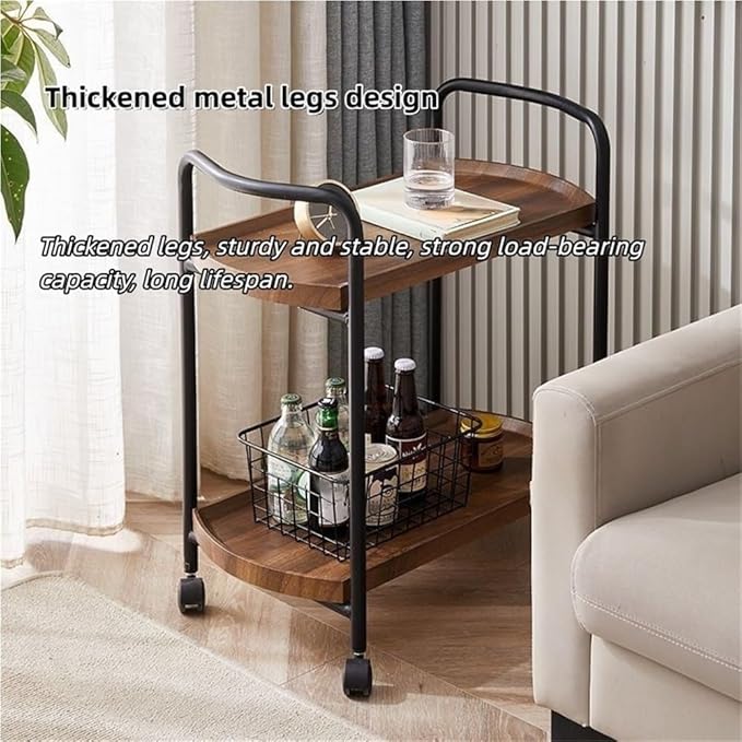 Rolling Cart with Table Top, Double Layer Bar Cart, Small Tea Cart with Wheels, Wooden Serving Carts for Hotels, Restaurants, and Homes