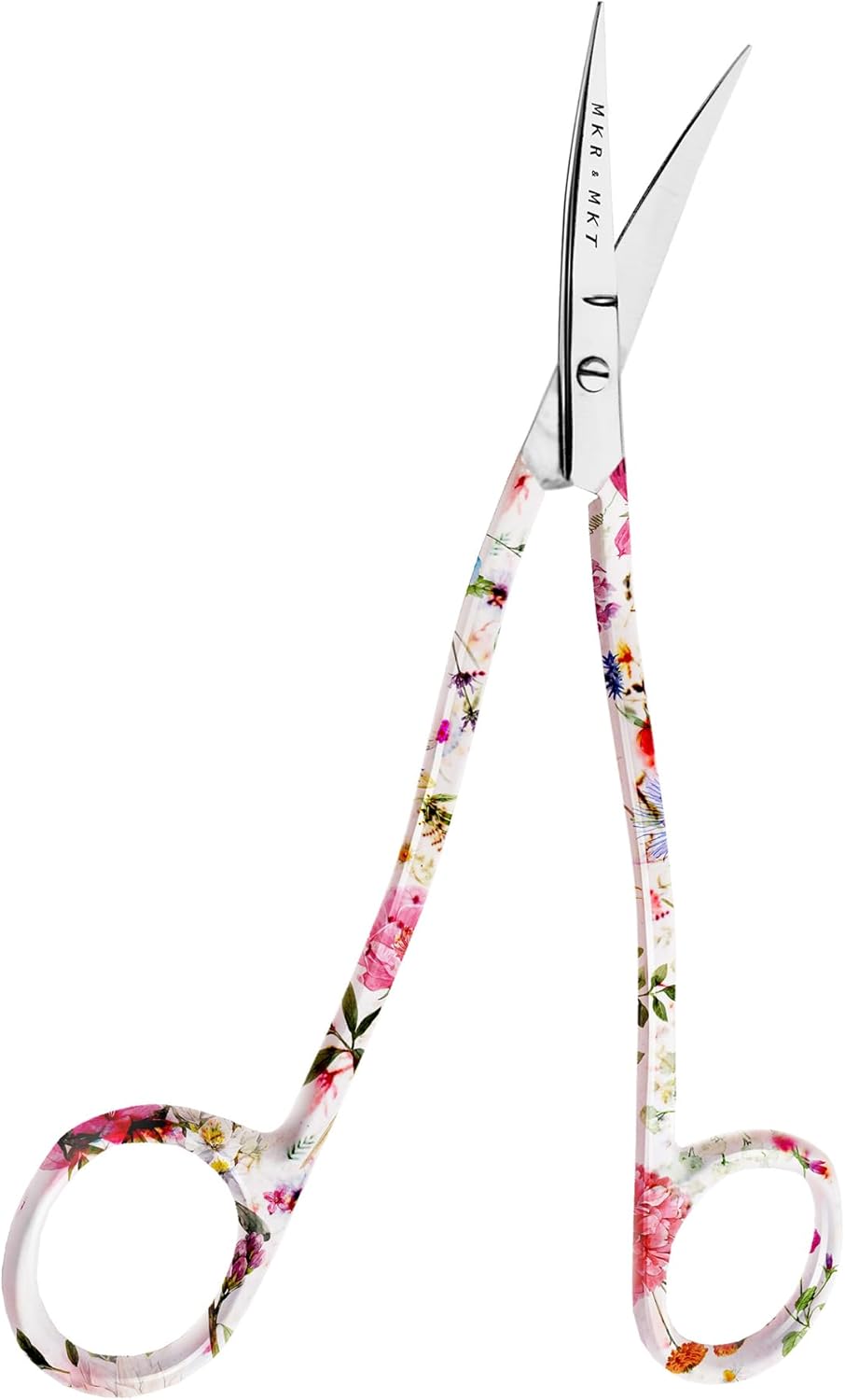 Applique Long Thin Needlepoint Blade 6.1 Inch - Double Bent Curved Offset Handle Scissors with Pouch Sleeve for Embroidery, Fabric, Thread, Knitting, Sewing, Arts & Craft (Floral)