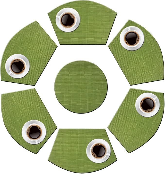 PIGCHCY Wedge Shaped Placemats Set of 6 with Centerpiece Round Mats Washable Kitchen Placemats Heat-Resistant Table Mats (Sage Green)