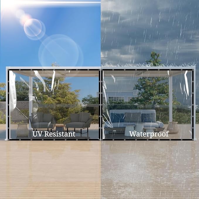 Covers & all Clear Tarp Heavy Duty Waterproof, 20mil Clear Tarp with Grommets, Outdoor Tarp for Patio Covers, Porch Screens, Greenhouses, Chicken Coop (8' H x 12' W Feet), Indoor or Outdoor Use