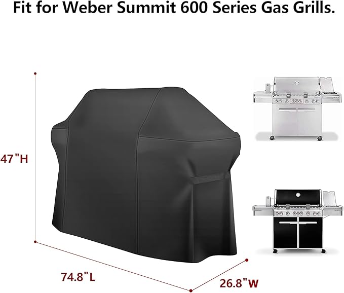75 Inch Grill Cover, Heavy Duty Waterproof for Barbecue Gas Grill, Fits Grills of Weber Summit 600, Char-Broil Nexgrill Brinkmann and More, Windproof BBQ Cover