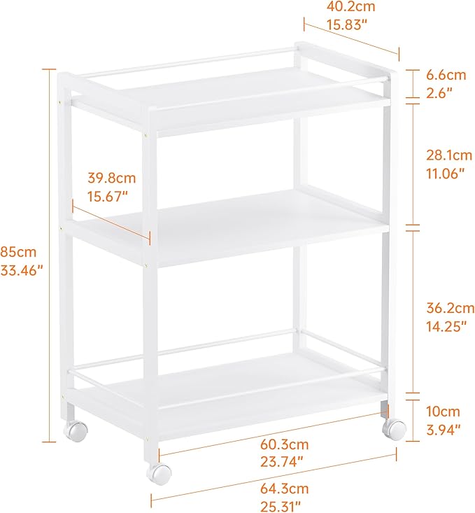 HITNET White Bar Cart, Home Bar Serving Cart, Kitchen Trolley on Wheels with Storage, 3 Tier Rolling Beverage Cart for Living Room Kitchen Home Office