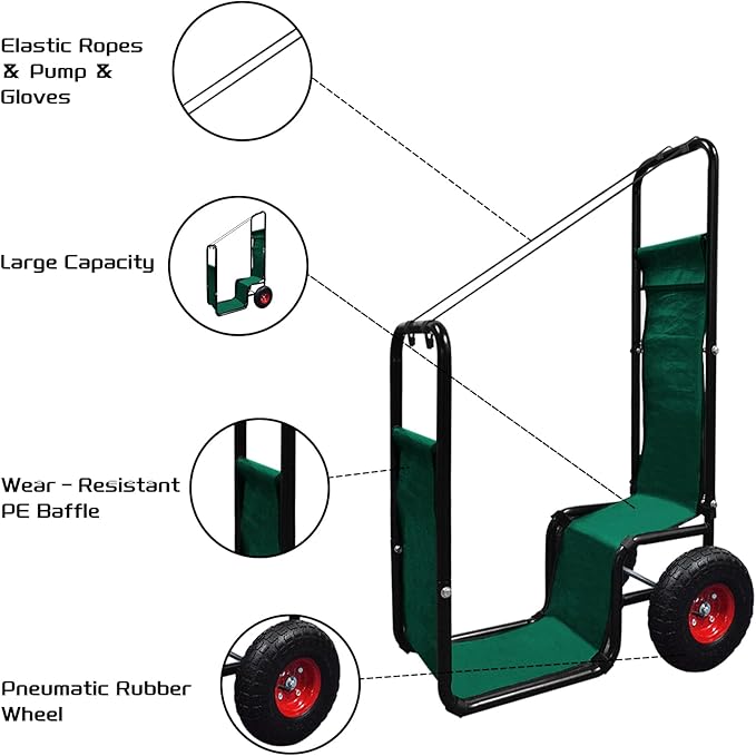 Firewood Cart with Pneumatic Wheel: 44 X 27 X 20 in Heavy Duty 220 lbs Load Capacity Waterproof Easy Assembly Rack for Indoor Garden Backyard Fireplace Men Women Use with Rubber Wheels