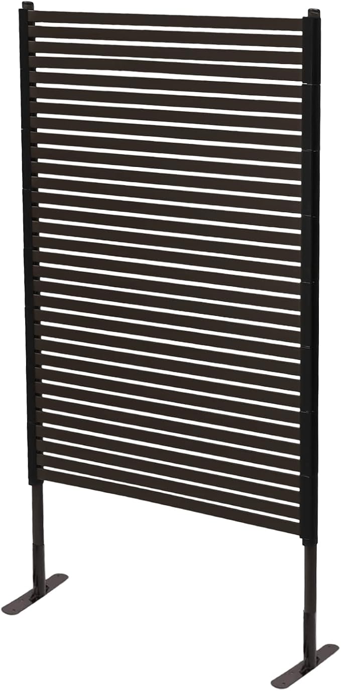 Outdoor Privacy Screens Freestanding, 35.5" W x 59" H Metal Slatted Decorative Privacy Screen and Panels with Stand, Brown Backyard Panels for Garden Patio