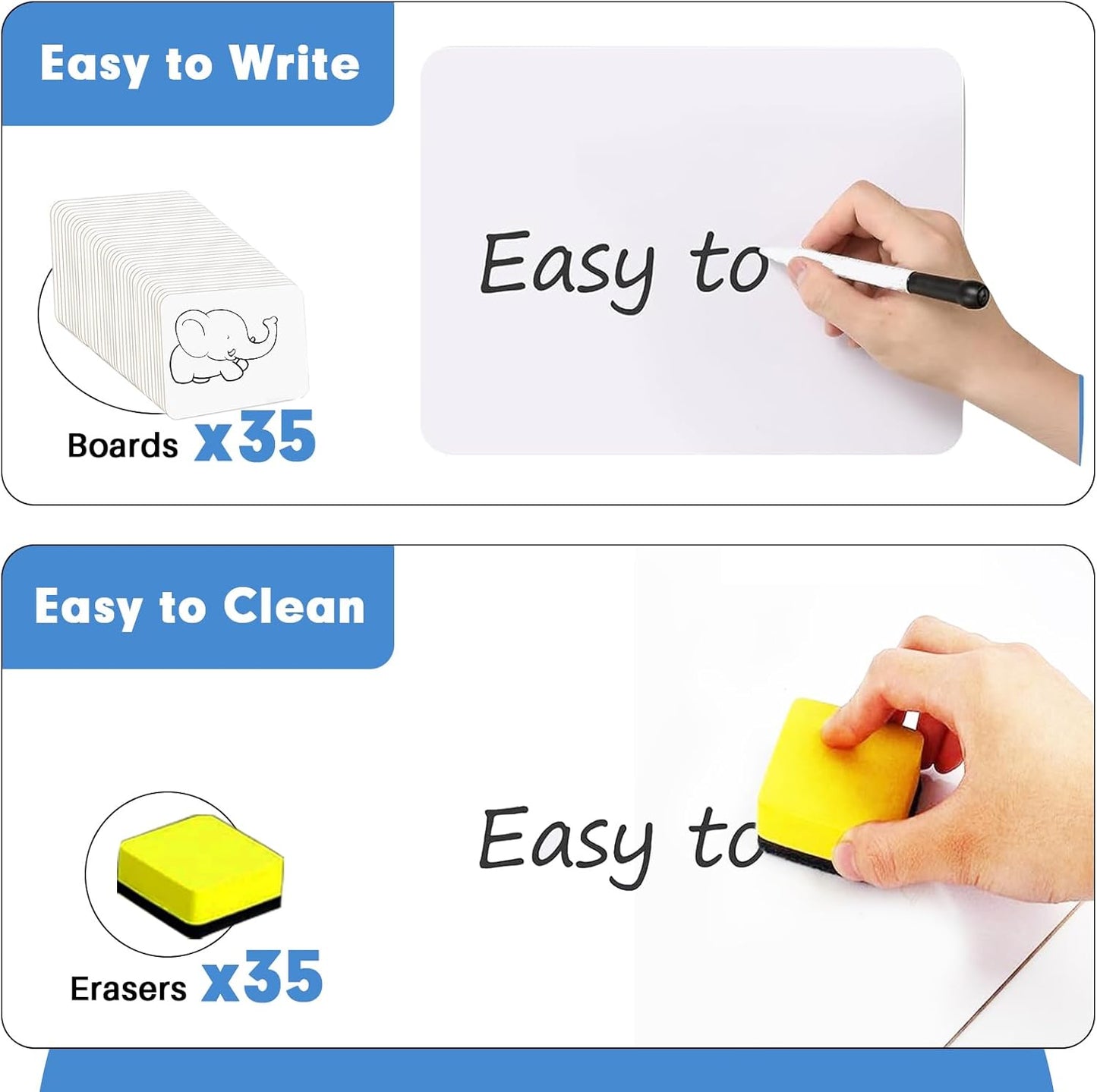 Dry Erase Lapboards, HERKKA 35 Pack Double Sided Small Dry Erase Whiteboards 9 x 12.5 Inch with 35 Erasers, Small Dry Erase Boards for Classroom Teacher Supplies, Personal White Boards for Students