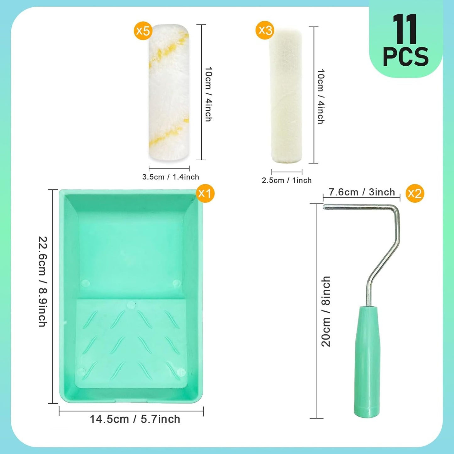 11 Pack Paint Roller Kit, 4 Inch Microfiber Paint Roller Covers, Mini Wool Blend Paint Rollers with Tray, Small Roller Brush Kit for Painting Walls, Doors, Cabinets