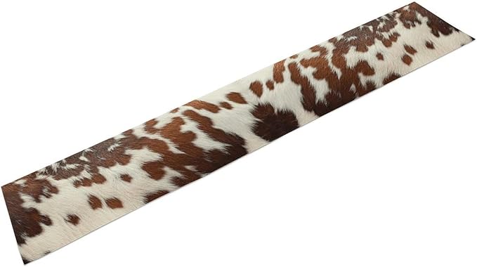 Cow Print Table Runner, Brown Cowhide Print Western Style Table Runner Country Farmhouse Cottage Cow Pattern Linen Table Decoration for Home Kitchen Dining 13x72