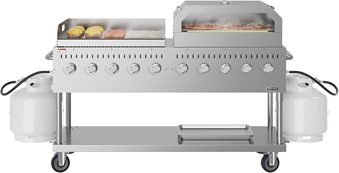 72 in. Full Stainless Steel Commercial Outdoor Propane Gas Grill with 36 in. Griddle and 36 in.Pizza Oven, ETL Listed in Stainless-Steel (CGKIT7-G36P36)