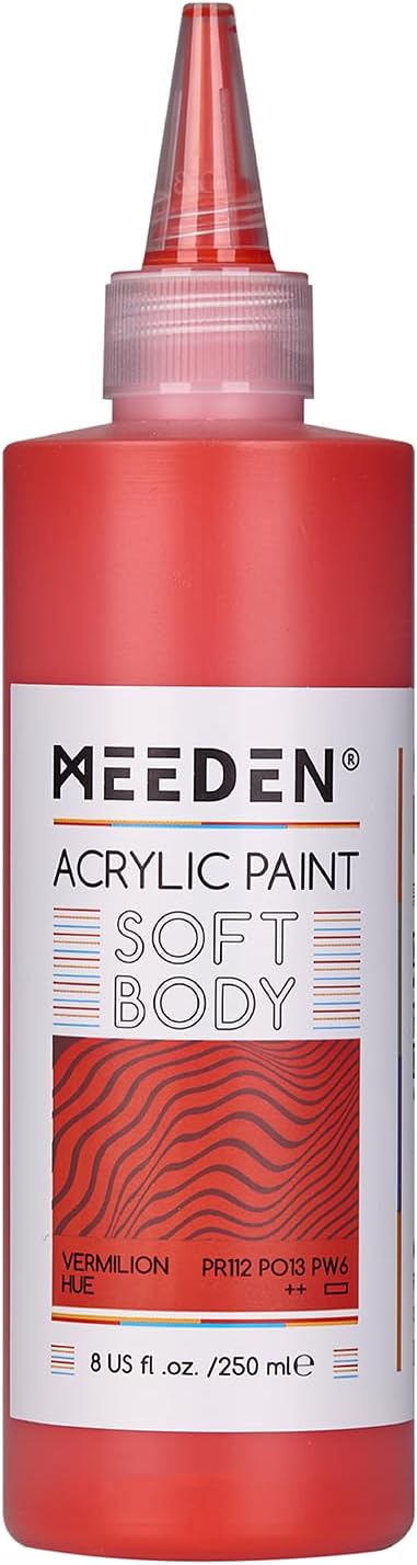 MEEDEN Soft Body Acrylic Paint: Vermilion Hue Matte Finish - 250ml/8.45oz Bulk Acrylic Colors in Ergonomic Bottle - Fluid Flow Art Paints for Artists Canvas Painting