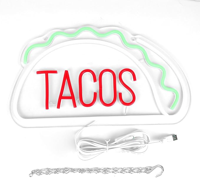 JFLLamp Tacos Neon Signs for Wall Decor Neon Lights for Tortilla Shop Led Signs Suitable for Mexican Restaurant Bar Unique Gift for Lover 5V Usb Power 15.8 * 8.7 Inch(Red + Green + Warm White)