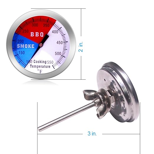 BBQ Thermometer Gauge - Charcoal Grill Pit Smoker Temp Gauge Grill Thermometer with Fahrenheit and Heat Indicator (2 Pack)