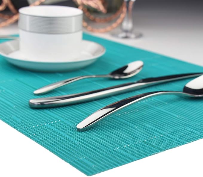 Plastic Placemats,Non Slip Washable Placemats for Dining Table Wipe Clean Table Mats Set of 6(Cyan Blue)