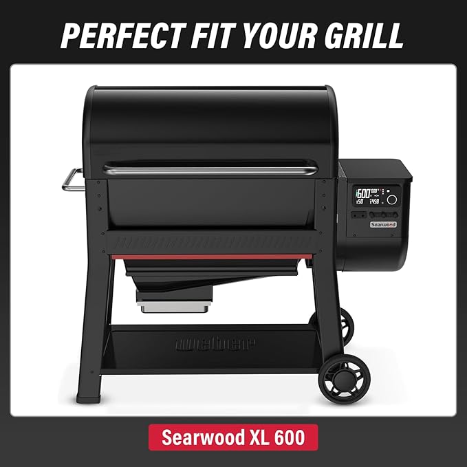 Utheer Front Folding Grill Table for Weber Searwood XL 600 – 35" x 12.5" Large Front Shelf with Stainless Steel Basin, Works Cutting Board, Lid & 5 Hooks, Heavy-Duty Weber Searwood XL 600 Accessories