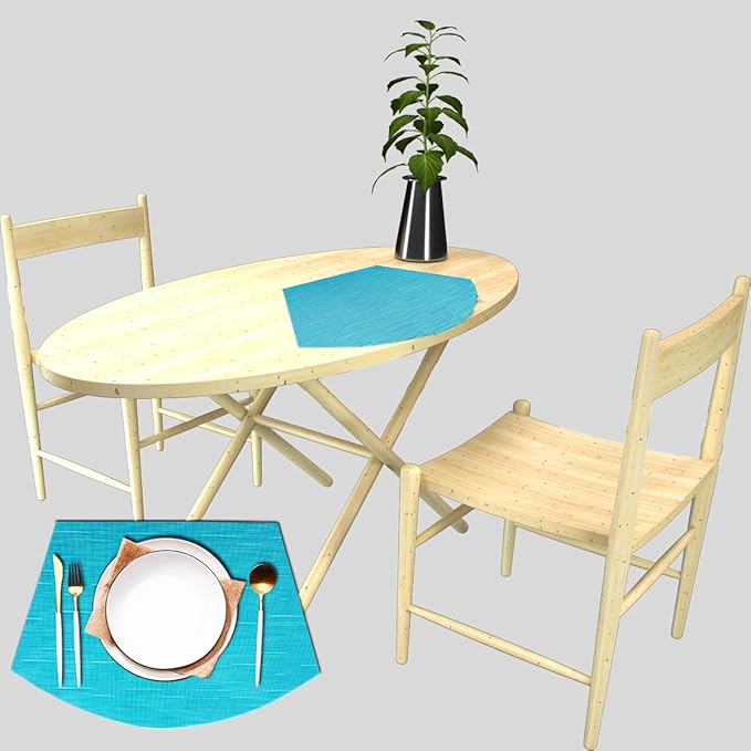PIGCHCY Wedge Shaped Placemats for Dining Table Cross-Weave Washable Vinyl Placemat Heat Resistant Round Table Mats Set of 4 (Teal Blue)