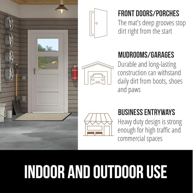 GORILLA GRIP Waterproof Traffic Guard Door Mat, 2 Pack Heavy Duty Entryway Mats, Strong Rubber Back Commercial Utility Rugs for Office Hallway, Garage Floor and Home, Low Profile Carpet, 29x17, Beige