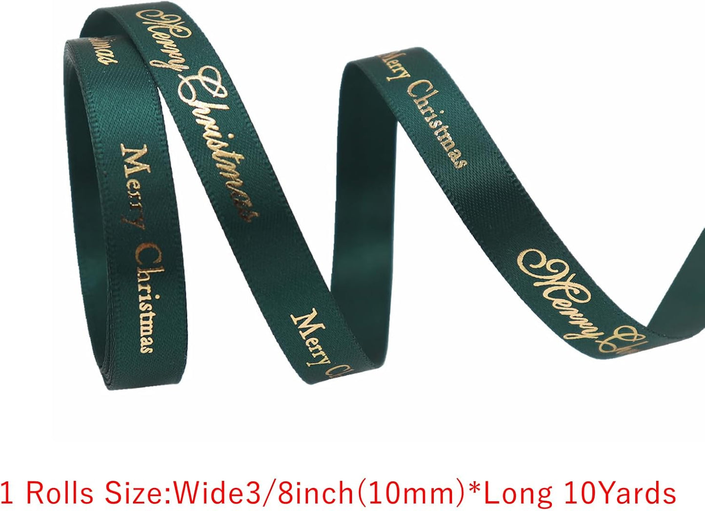 Christmas Gift Wrapping Ribbon, Red, Green, 2 Rolls Printed Grosgrain Ribbons for Crafts, Floral Bouquets, Sewing, Party and Festive Holiday Decor (2 Rolls(Green/Red), 1 Rolls=3/8in * 10Yards)