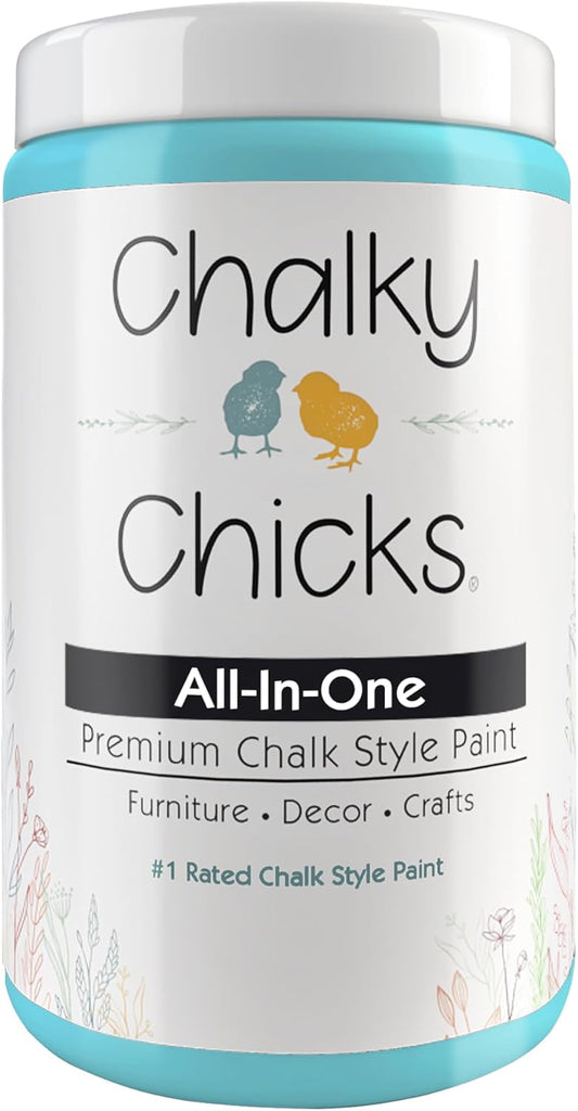 Chalky Chicks All-in-One Chalk Paint for Furniture or Cabinet - 32 Fl Oz - Matte Finish Aqua Bay (Aqua Blue) for Metal, Wood Furniture Paint - No Sanding All-in-One for Home Decor & Crafts, USA Made