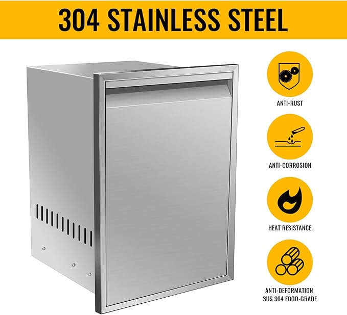 Pull Out Trash Drawer, Lower Sliding Rails Stainless Steel Roll Out Trash Bin Pull Out Tray With Handle For Outdoor Kitchen BBQ Island Grill Station,Trash Drawer