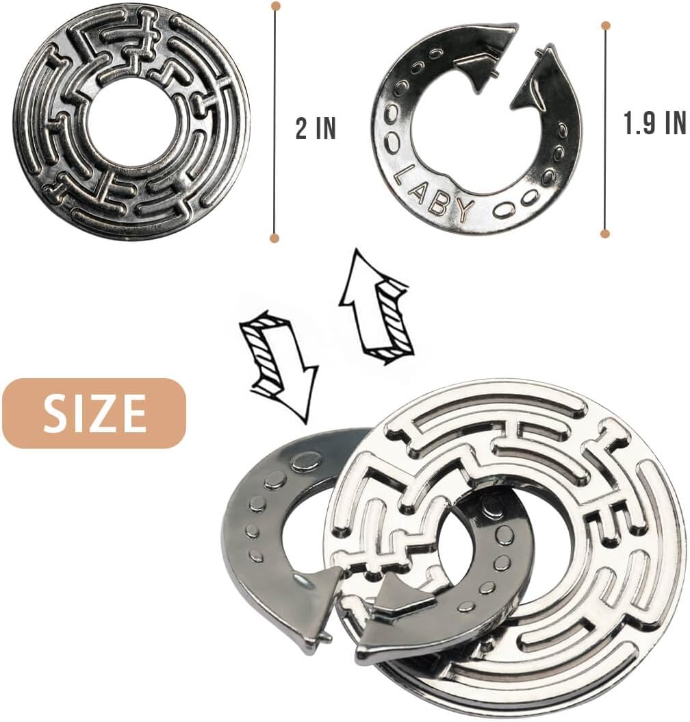 3PCS Fun Metal Brain Teaser Puzzle Games - Adults Mind 3D Toys -Teens IQ Insight Challenge - Educational Gift for Ages 12+