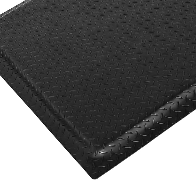 Nisorpa Anti Fatigue Mats Industrial 2' x 6' Ergonomic Standing Mat 15/16" Extra Thick Kitchen Rugs for Standing Heavy Duty Commercial Diamond Plate - Safety Support for Leg & Back Pain, Black