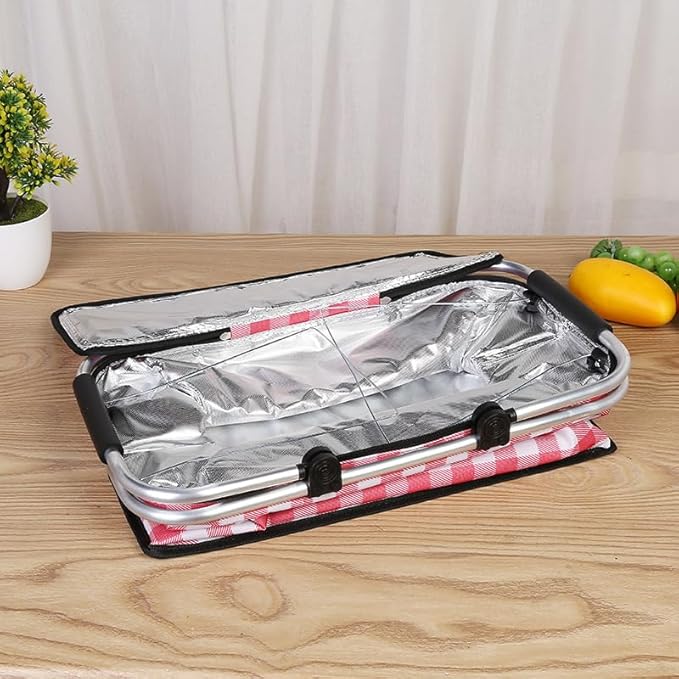 Insulated Picnic Basket Cooler Bag with Leak-Proof Liner, 26L Large Capacity for 12 Adults, Picnic Basket with Sturdy Handles for Outdoor Activities, Travel, Beach, Camping (Red)