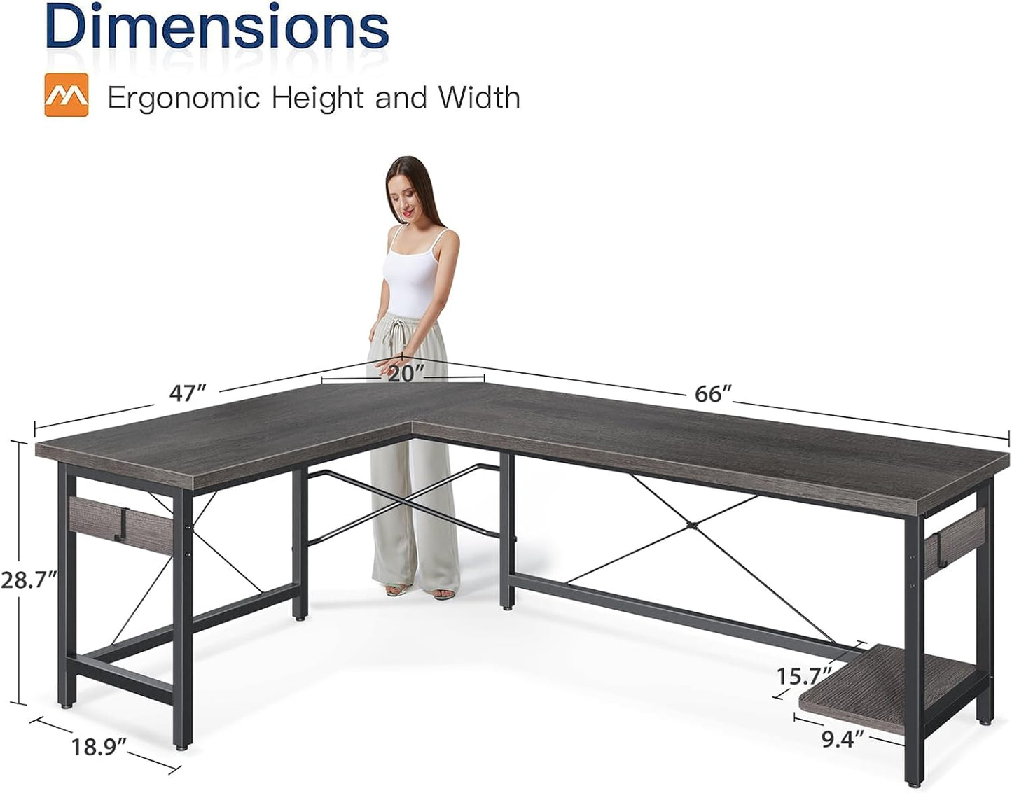 Coleshome 66" L Shaped Gaming Desk, Corner Computer Desk, Sturdy Home Office Computer Table, Writing Desk, Larger Gaming Desk Workstation, Grey Oak
