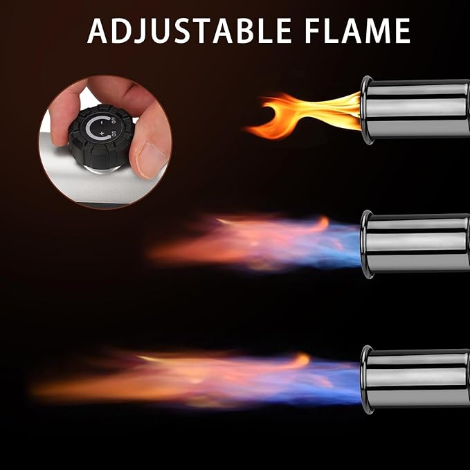 Powerful Propane Torch with One-Touch Max Fire, Kitchen Cooking Torch with Safety Lock, Adjustable Flamethrower Blow Torch for Grill, Sous Vide, BBQ, Campfire (Tank Not Included)