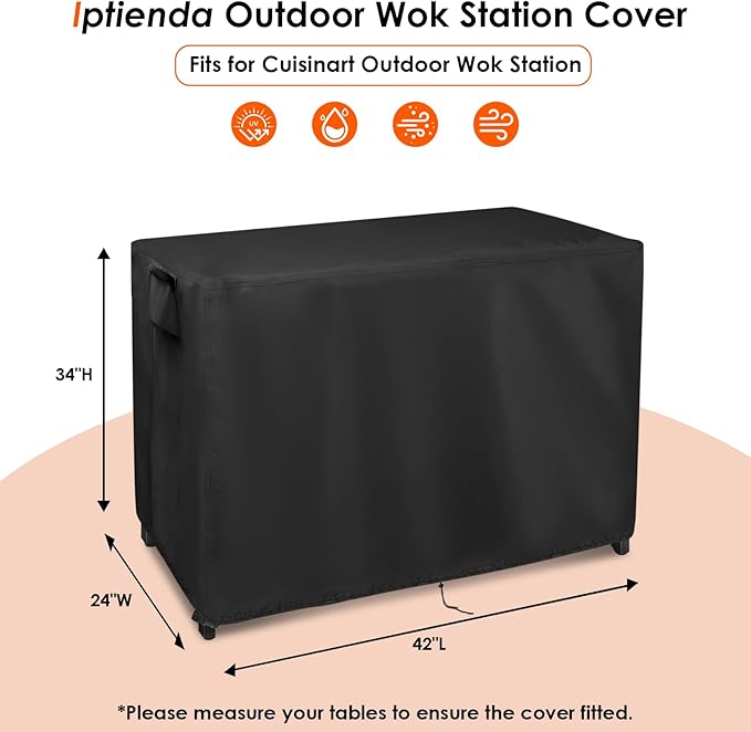 Outdoor Table Cover for Cuisinart Wok Station, 42inch Outdoor Wok Station Cover Waterproof for Cooking Wok Station, Black-42"L x 24"W x 34"H