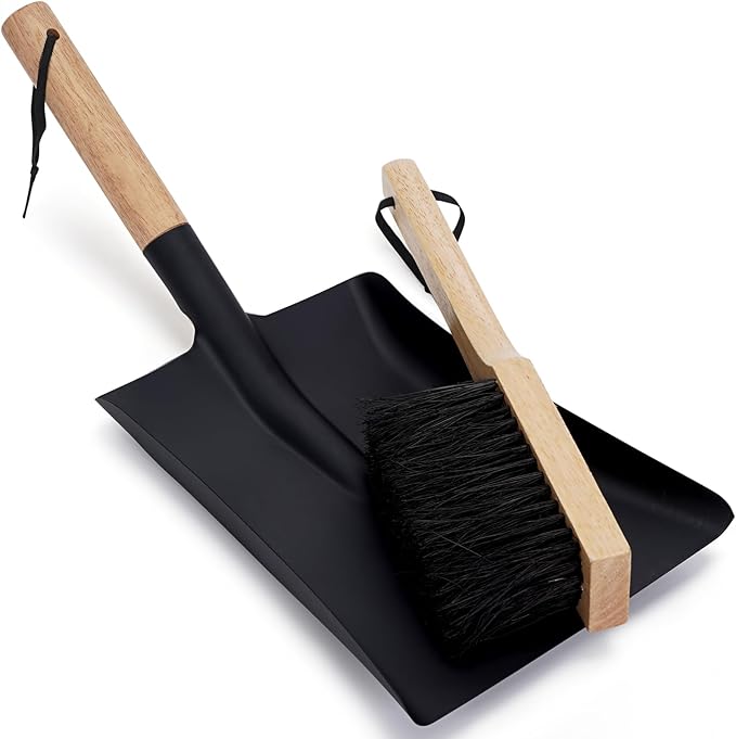 INNO STAGE Ash Shovel and Brush Set - Fireplace Tools Set Hearth Indoor Outdoor Modern Firepit Coal Shovel and Brush Kit Cleaning Tool Rust Resistant (9 * 18inch)