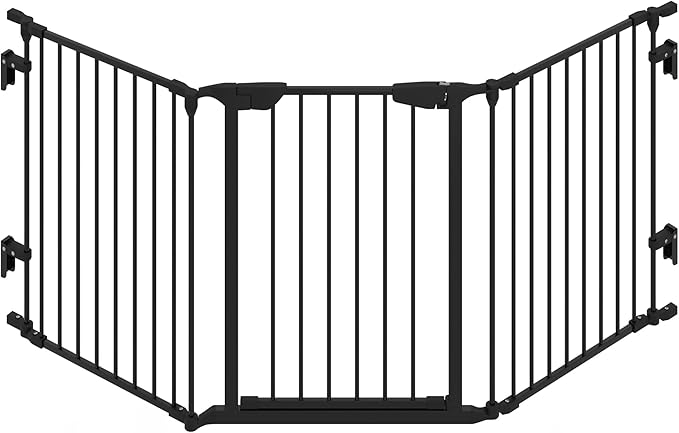 AUXSOUL 74" Wide Baby Gate Metal Safety Playpen - Fireplace Fence for Toddler/Pet/Dog, 3-Panel,30" H, Black