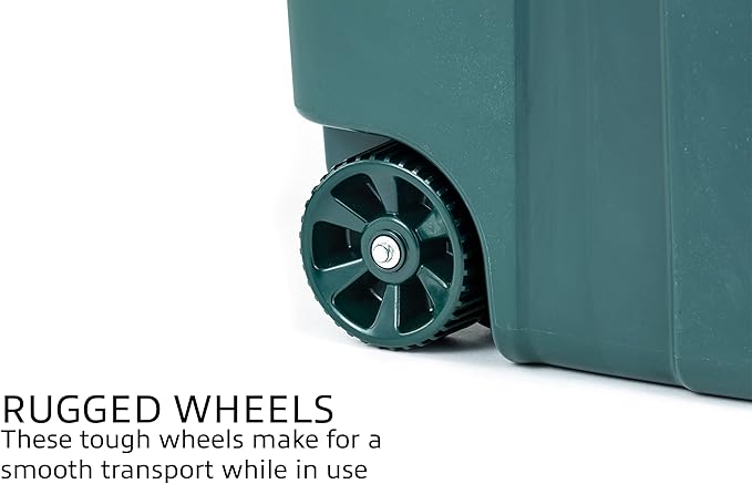ECOSolution 32 Gallon Wheeled Outdoor Garbage Can with Attached Snap Lock Lid and Heavy-Duty Handles, ECO Green, Heavy-Duty Construction, Perfect Back Yard, Deck, or Garage Trash Can, Pack of 2