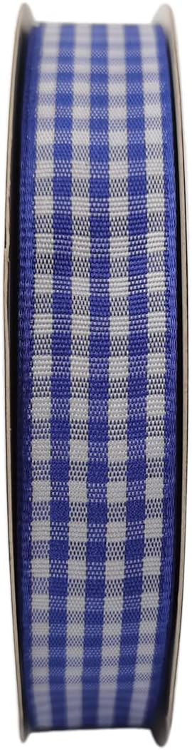 Blue and White Woven Edge Plaid Ribbon 100% Polyester Gingham Ribbon 25 Yards Each Roll (5/8", Blue)
