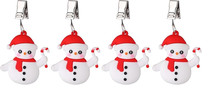 TwoFish Home Set of 4 Snowman Tablecloth Weights Clips Handicraft Snowman Tablecloth Clamps Pack of 4