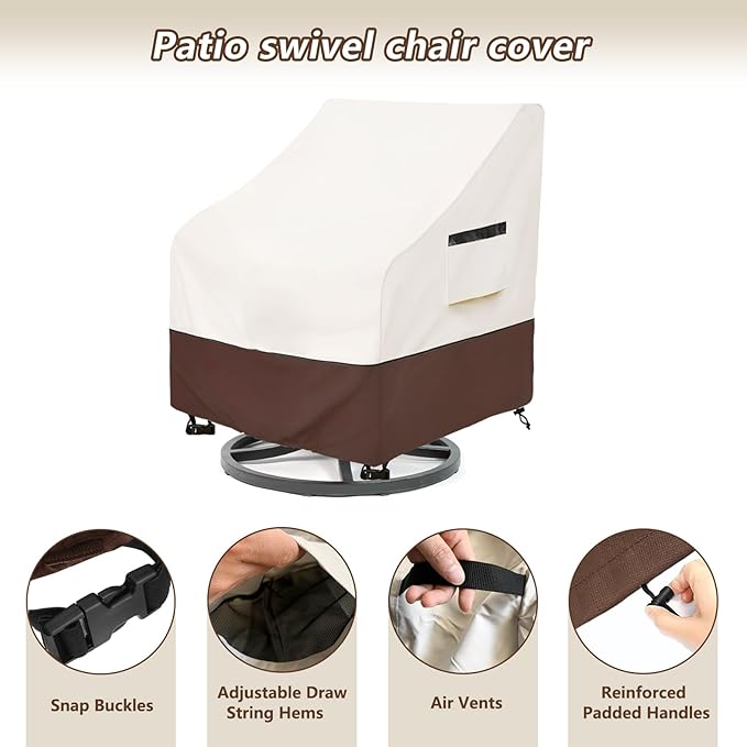 Rileytee Outdoor Swivel Chair Cover 2 Pack, Furniture Patio Chair Covers Waterproof Clearance, Outdoor Lawn Patio Furniture Covers,(33" W x 35" D x 38.5" H) Beige & Brown