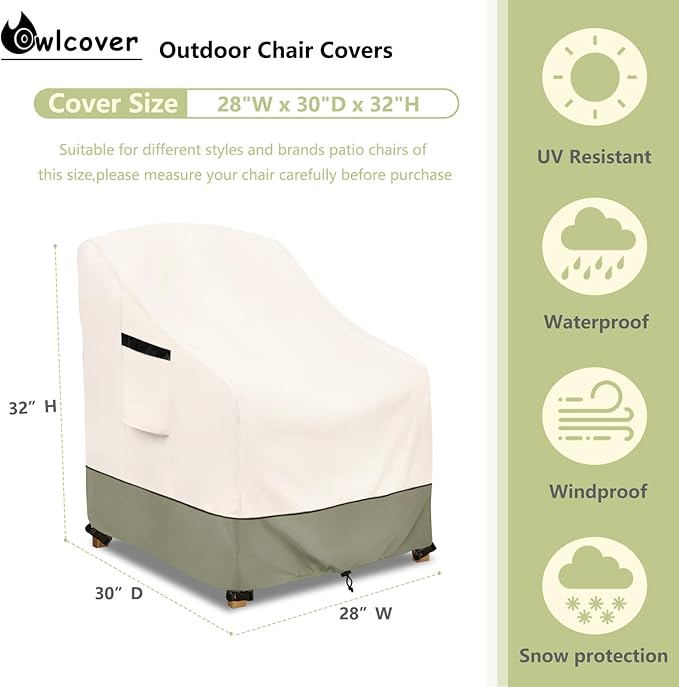 Outdoor Chair Covers 28" W x 30" D x 32" H,600D Heavy Duty Waterproof Patio Chair Cover,Outdoor Furniture Covers for Lawn/Garden Chiar
