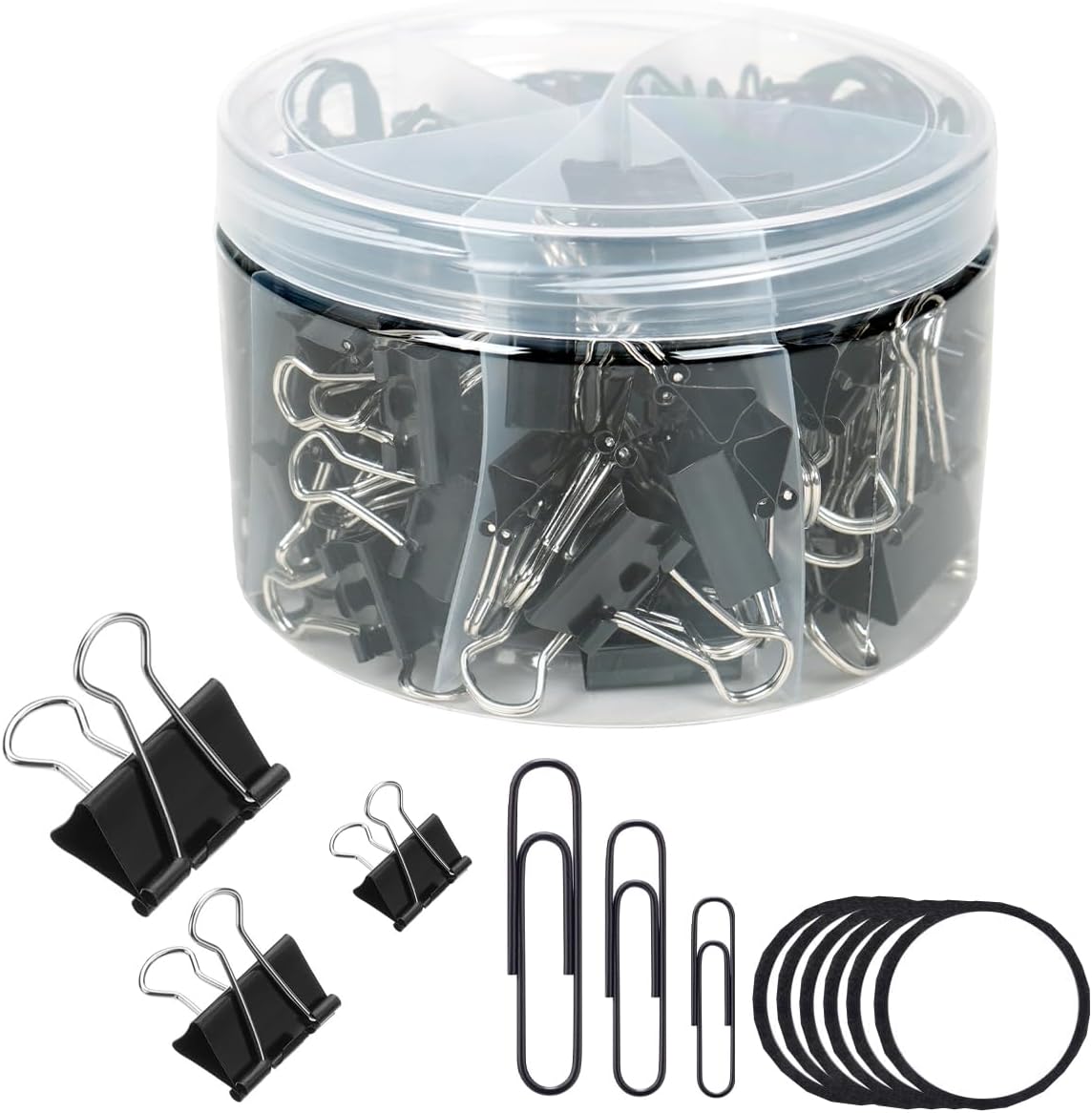 300Pcs Paper Clips and Binder Clips Set, Assorted Sizes, Paper Clips, Binder Clips, Rubber Bands for Office, Home, School, Document Organizing