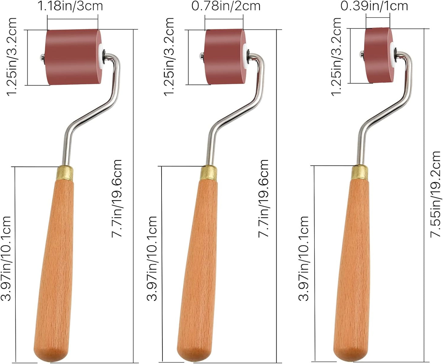 Milkary Rubber Rollers Brayer, 3 Pcs Brayer Ink Roller with Comfort Grip for Print, Craft Stamping Brayers, Stamping Tools