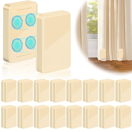 32 Pcs Outdoor Curtain Weights, 16 Pairs Upgrade to Heavier Magnetic Drapery Weights, Plastic Wrapped Waterproof Curtain Magnets for Home Decor, Tablecloth, Patio, Shower, Outside Curtains-Beige