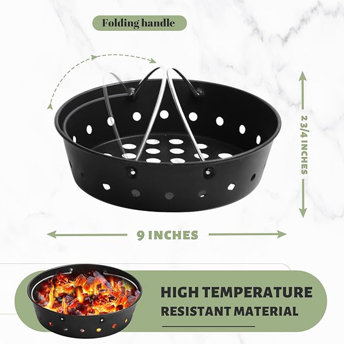 Charcoal Ash Basket Airflow for MiniMax Small,Medium Big Size Green Egg Weber Kettle Carbon Steel Fire Bowl with Handles Kamado Joe Jr,Grill Rust Resistant Enamel Coated Ash Cleanup Basket