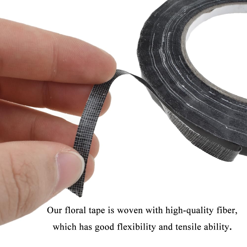 HAHIYO Black 0.25Inch Wide Floral Tape Waterproof Florist Tape Flower Wrap Adhesive Waterproof Decorative Tape for Bouquet Stem Wrapping Flower Arranging and Floral Craft, 2Rolls 200Feet/66Yard Total