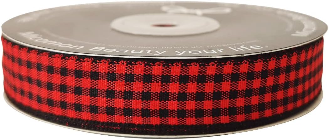 Red and Black Gingham Plaid Checked Ribbon 25 Yards Each Roll 100% Polyester (5/8",BlackRed)
