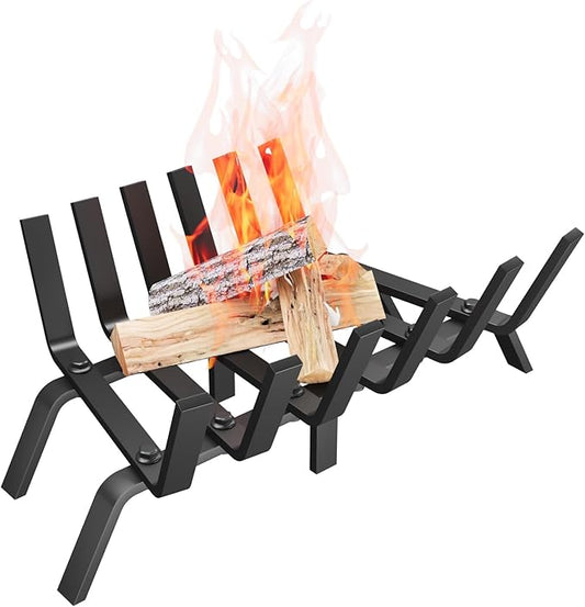 Heavy Duty 17Inch Fireplace Grate, Solid Steel Log Rack for Wood Burning, Extra Wide Firewood Grates for Indoor Fireplace & Outdoor Fire Pit, Wood Stove Grate
