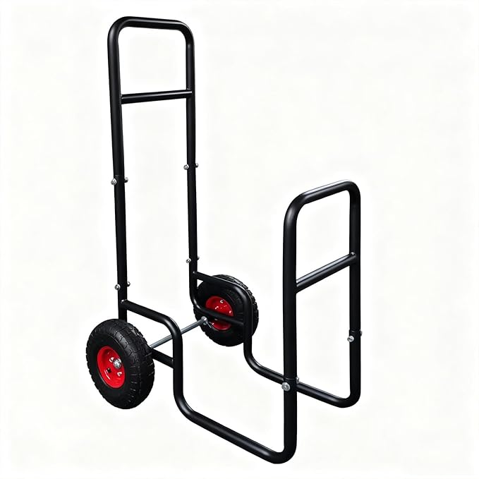 Kapler Firewood Cart with Wheels - Heavy Duty Steel Dolly Hauler & Wear-Resistant PVC Coated Oxford Fabric - 250 LB Capacity for Indoor Outdoor Fireplace Fire Pit Use