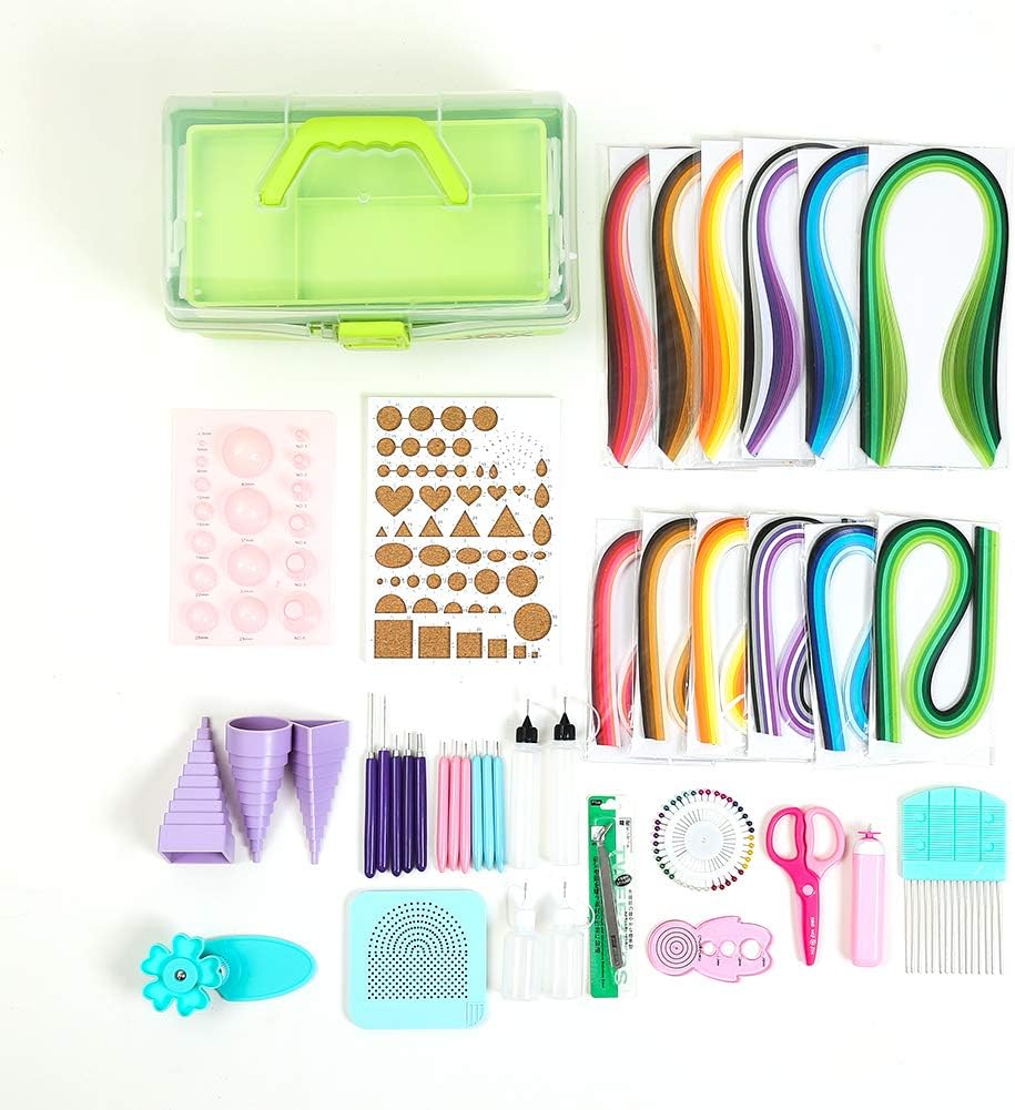 Quilling Kits - Quilling Tools Supplies,Paper Crimper,Quilling Paper Strips for Beginners with Manual(Green Storage Toolbox)